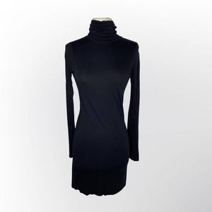 Enza Costa Black Long Sleeve Turtleneck Mini Dress